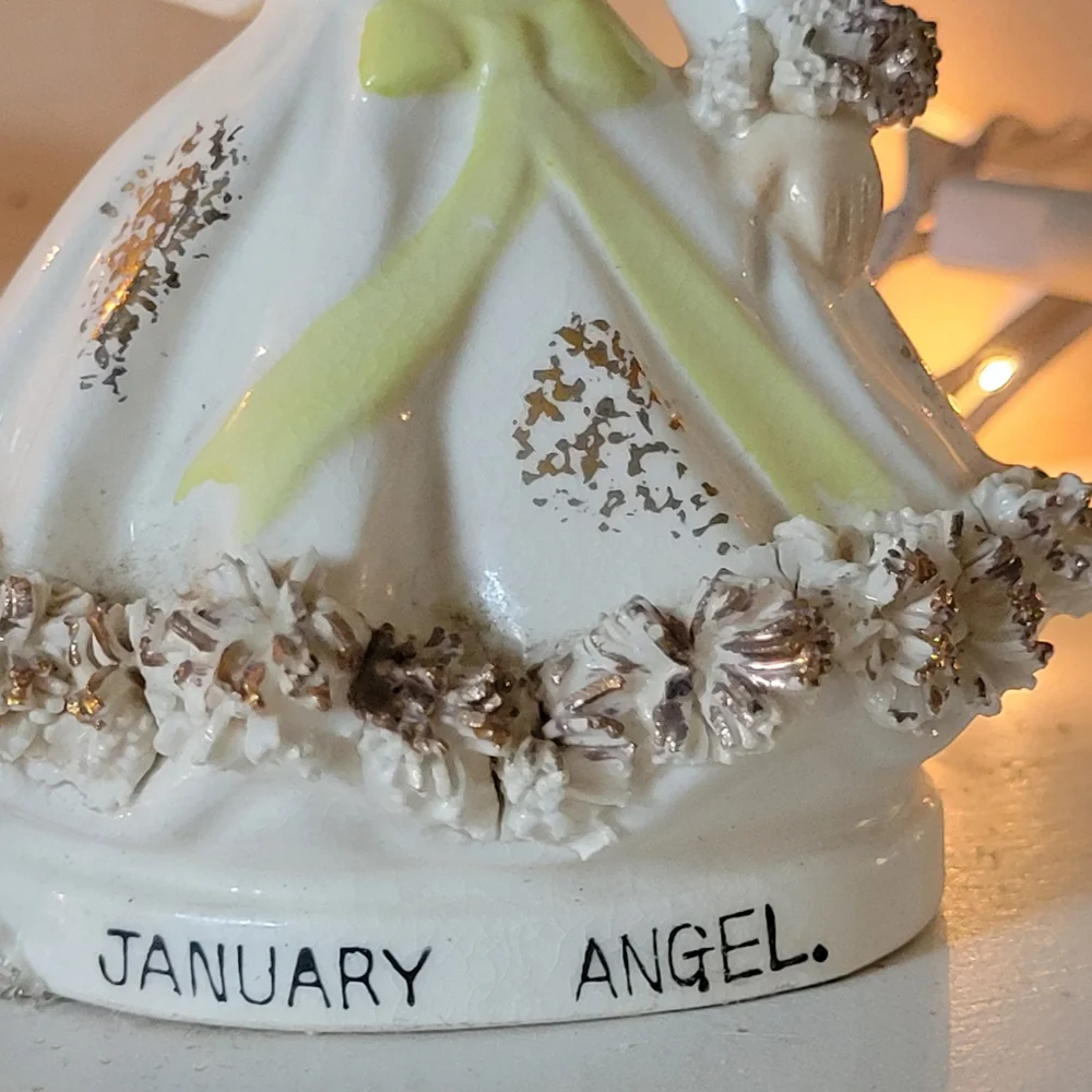 Lefton Exclusive January Girl Angel Figurine ~ Cute! ~ Broken Halo & Wing 😥